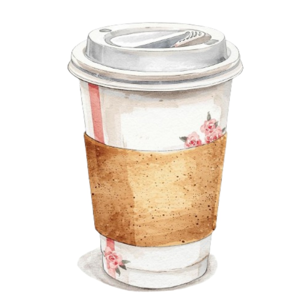 アンティークピンクのカフェ素材10点セット|水彩画風クリップアート|PNG