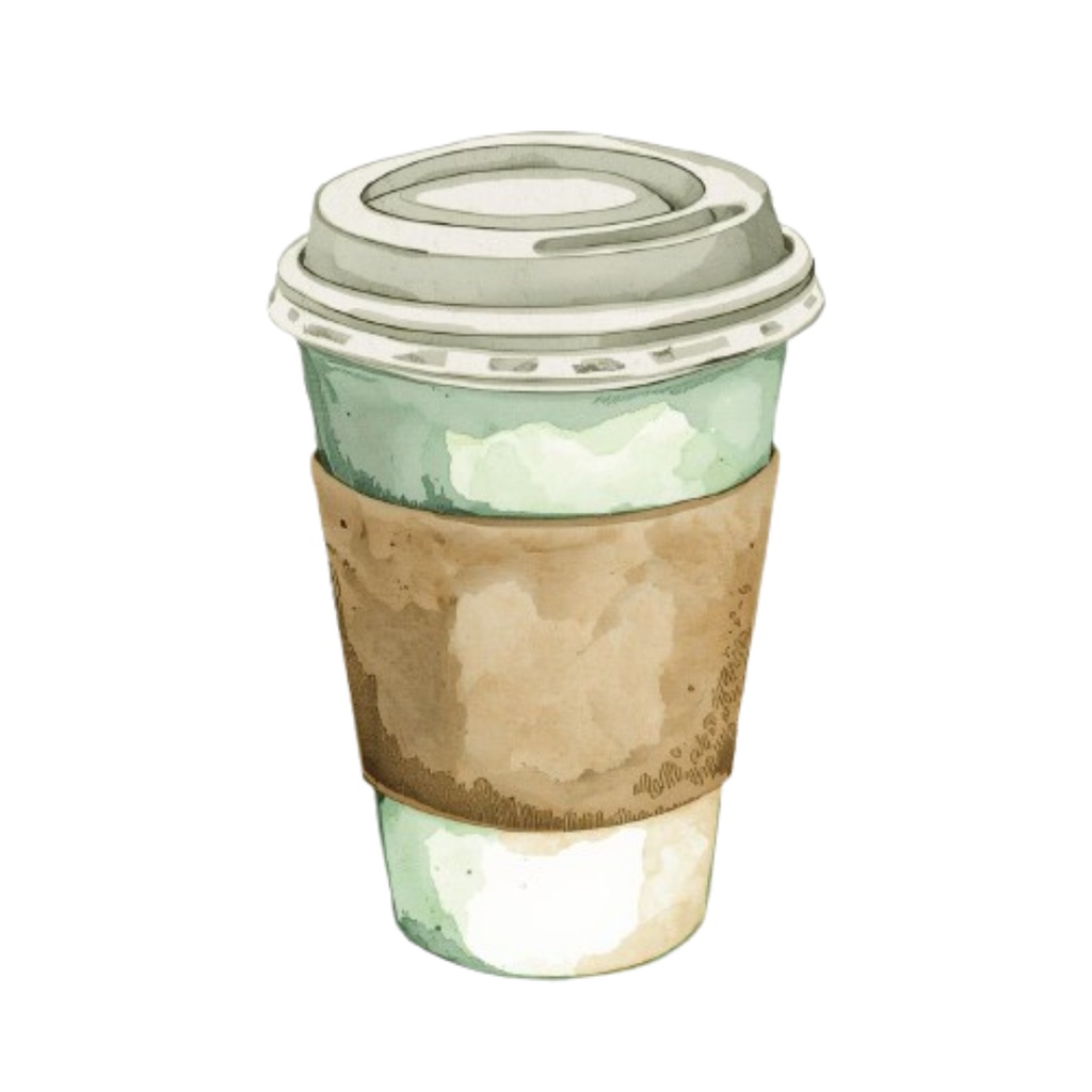 カフェ素材10点セット|アンティークグリーン|水彩画風クリップアート|PNG