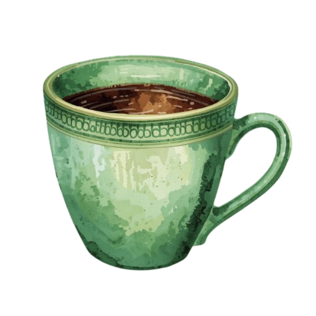 カフェ素材10点セット|アンティークグリーン|水彩画風クリップアート|PNG