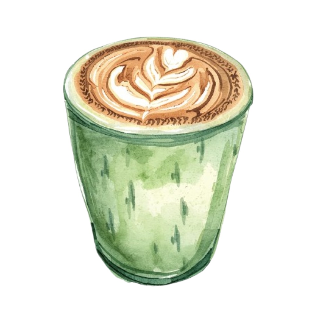 カフェ素材10点セット|アンティークグリーン|水彩画風クリップアート|PNG