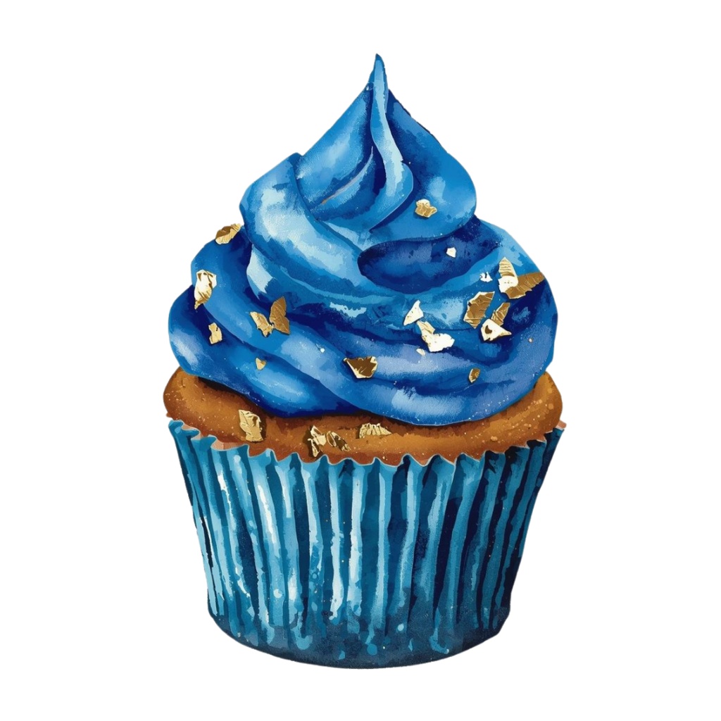 青×金カフェ素材10点セット|水彩画風クリップアート PNG