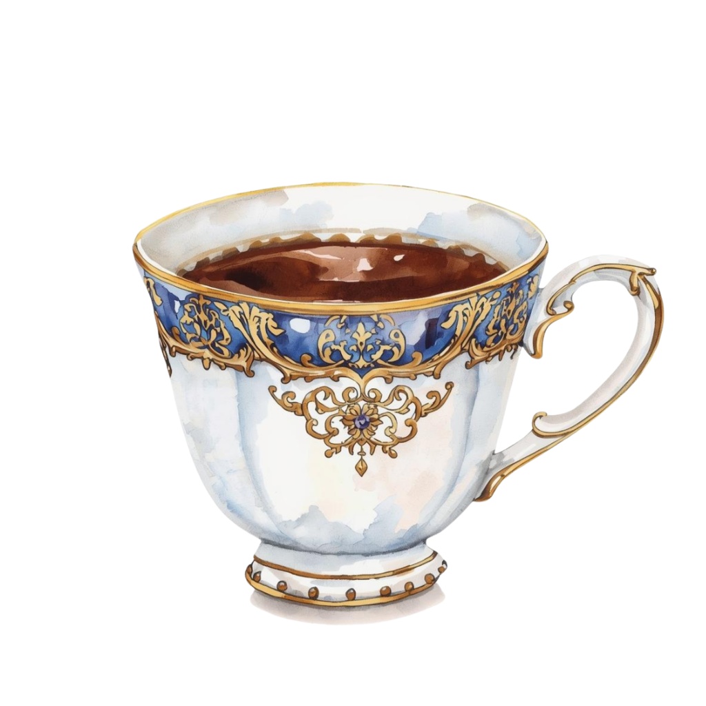 青×金カフェ素材10点セット|水彩画風クリップアート PNG