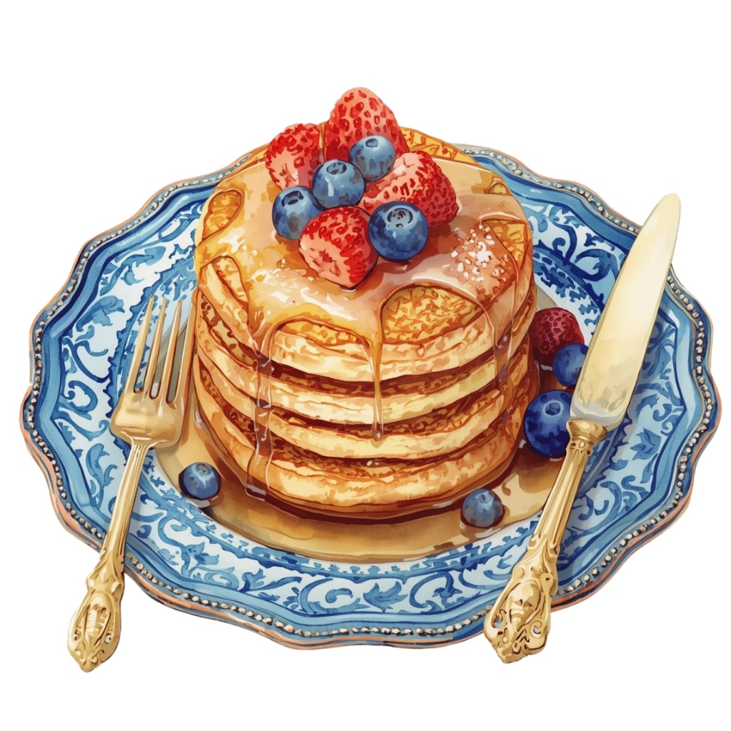 青×金カフェ素材10点セット|水彩画風クリップアート PNG