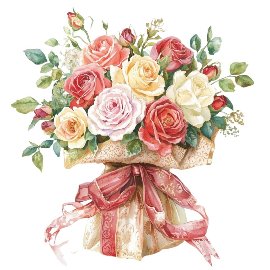 水彩フラワーブーケ15種セット|茎までラッピング済み【花束1】