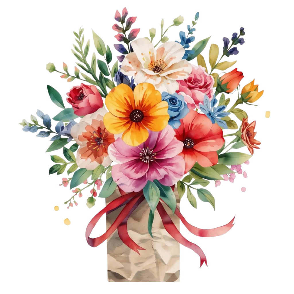 水彩フラワーブーケ15種セット|茎までラッピング済み【花束1】