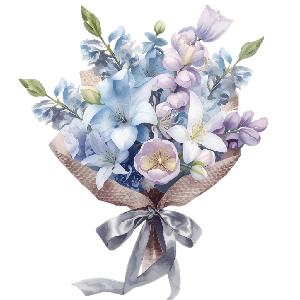 水彩フラワーブーケ15種セット|茎までラッピング済み【花束1】