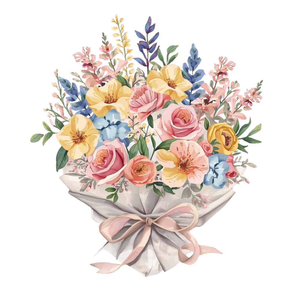 水彩フラワーブーケ15種セット|茎までラッピング済み【花束1】