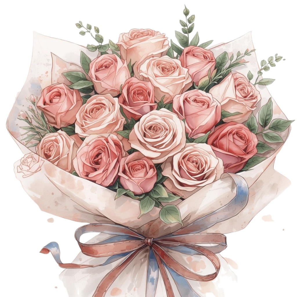 水彩フラワーブーケ15種セット|茎までラッピング済み【花束1】