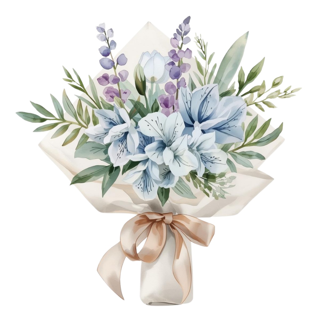 水彩フラワーブーケ15種セット|茎までラッピング済み【花束1】