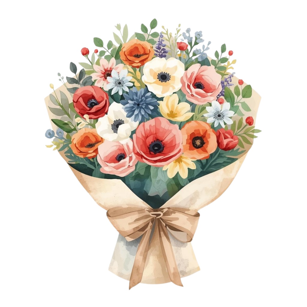 水彩フラワーブーケ15種セット|茎までラッピング済み【花束1】
