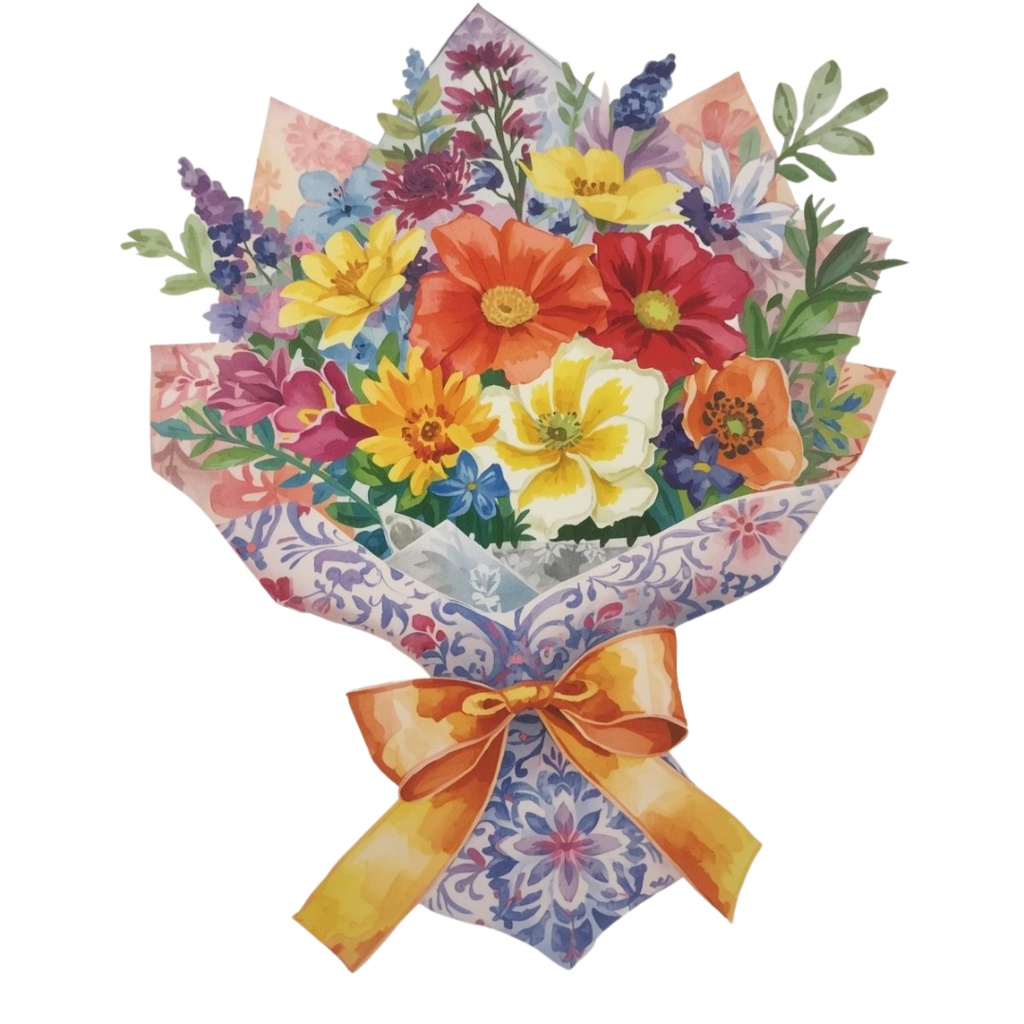 水彩フラワーブーケ15種セット|茎までラッピング済み【花束1】