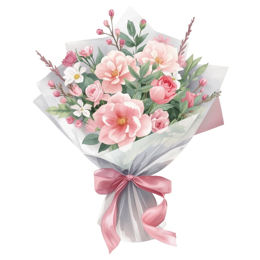 水彩フラワーブーケ15種セット|茎までラッピング済み【花束1】