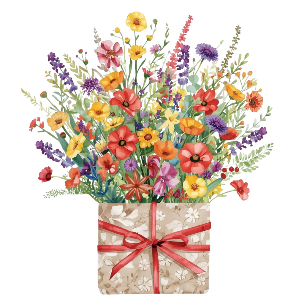 水彩花束BOXタイプ10種類|背景透過PNG・商用利用OK【花束2】