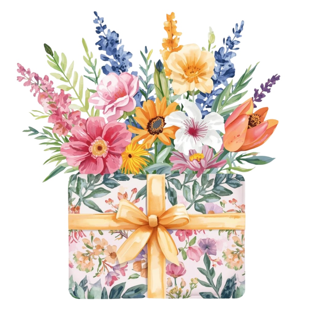 水彩花束BOXタイプ10種類|背景透過PNG・商用利用OK【花束2】