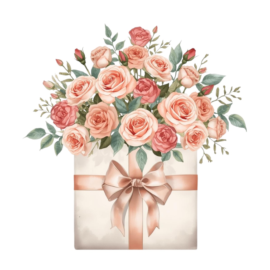 水彩花束BOXタイプ10種類|背景透過PNG・商用利用OK【花束2】