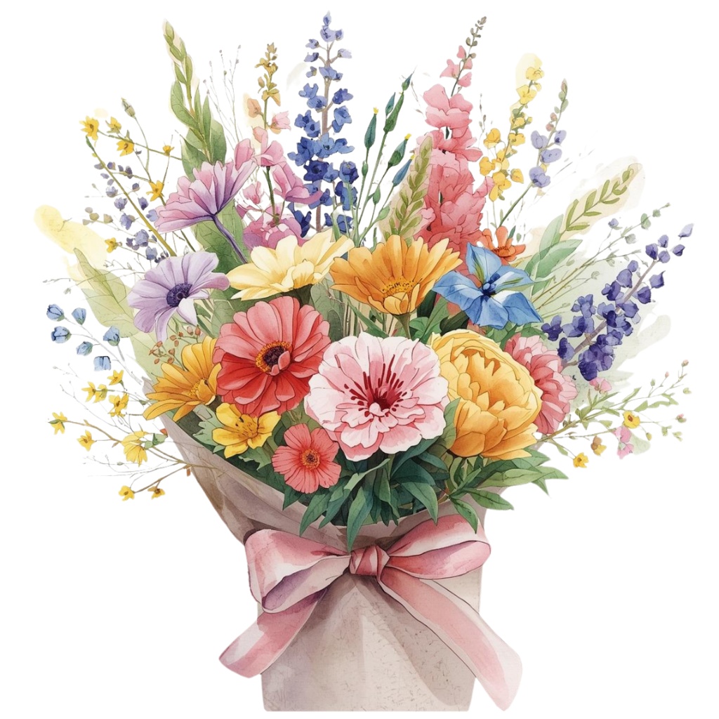 水彩花束BOXタイプ10種類|背景透過PNG・商用利用OK【花束2】