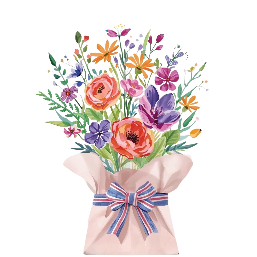 水彩花束BOXタイプ10種類|背景透過PNG・商用利用OK【花束2】