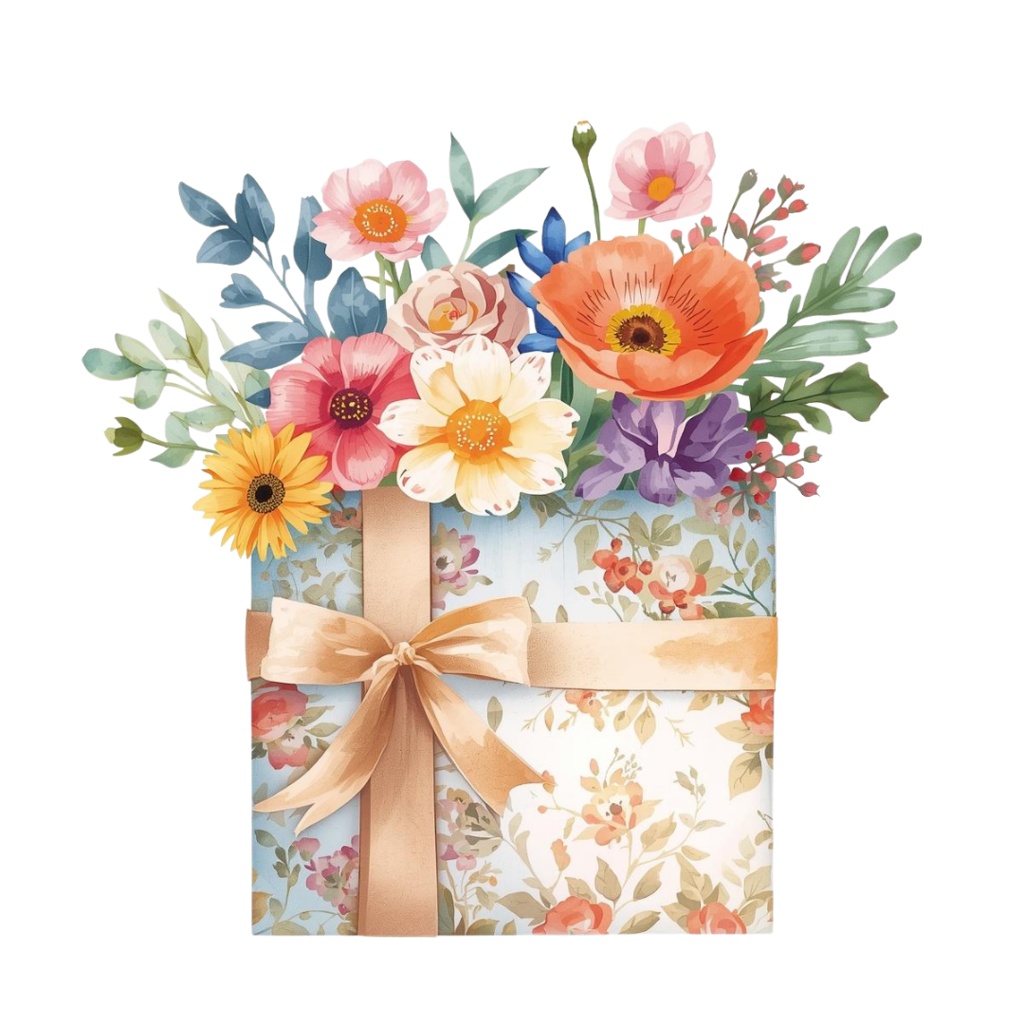 水彩花束BOXタイプ10種類|背景透過PNG・商用利用OK【花束2】