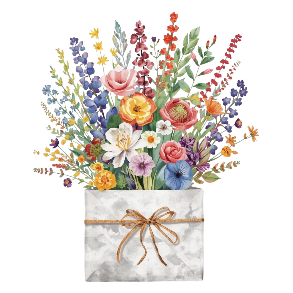 水彩花束BOXタイプ10種類|背景透過PNG・商用利用OK【花束2】