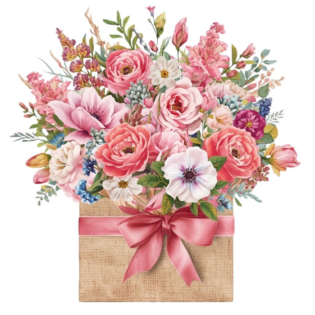 水彩花束BOXタイプ10種類|背景透過PNG・商用利用OK【花束2】