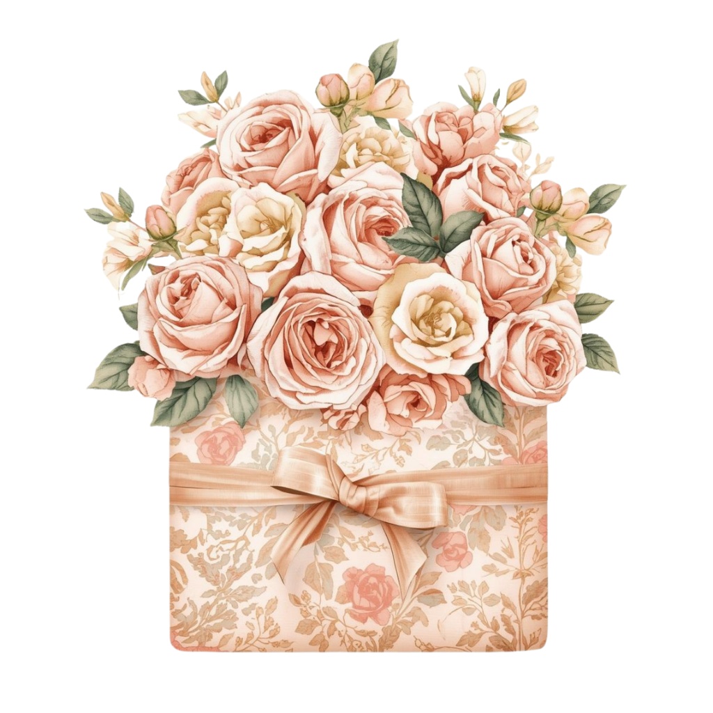 水彩花束BOXタイプ10種類|背景透過PNG・商用利用OK【花束2】