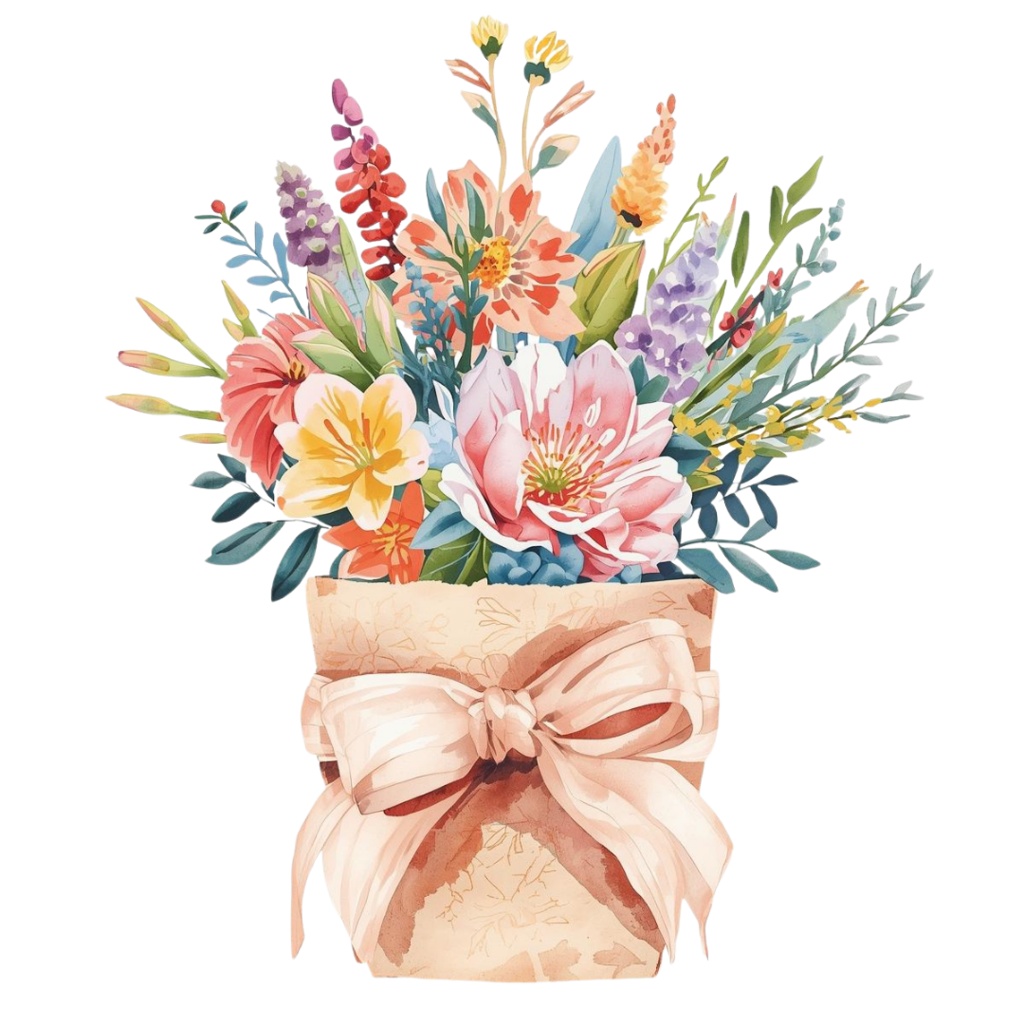 水彩花束BOXタイプ10種類|背景透過PNG・商用利用OK【花束2】