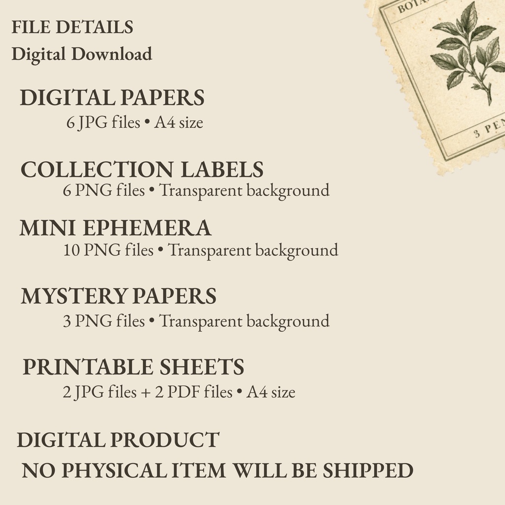 BOTANICAL ARCHIVE|ヴィンテージ植物図鑑風 デジタルペーパー&コラージュ素材