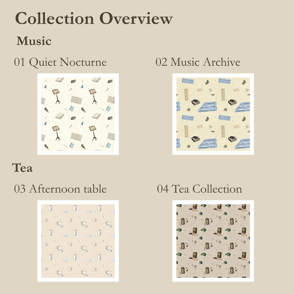 VINTAGE ARCHIVE — Seamless Collection Music & Tea|デジタルペーパー8枚