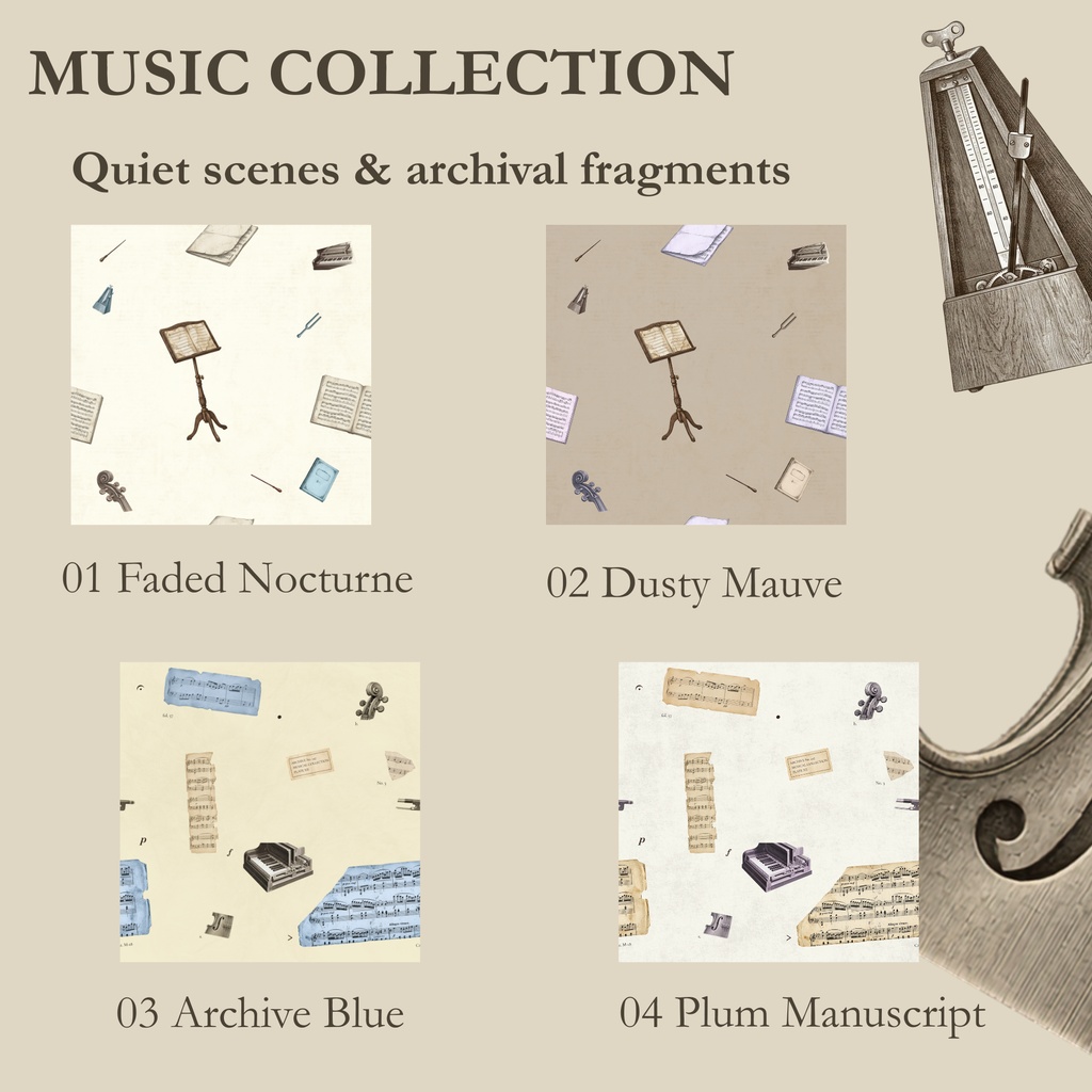 VINTAGE ARCHIVE — Seamless Collection Music & Tea|デジタルペーパー8枚