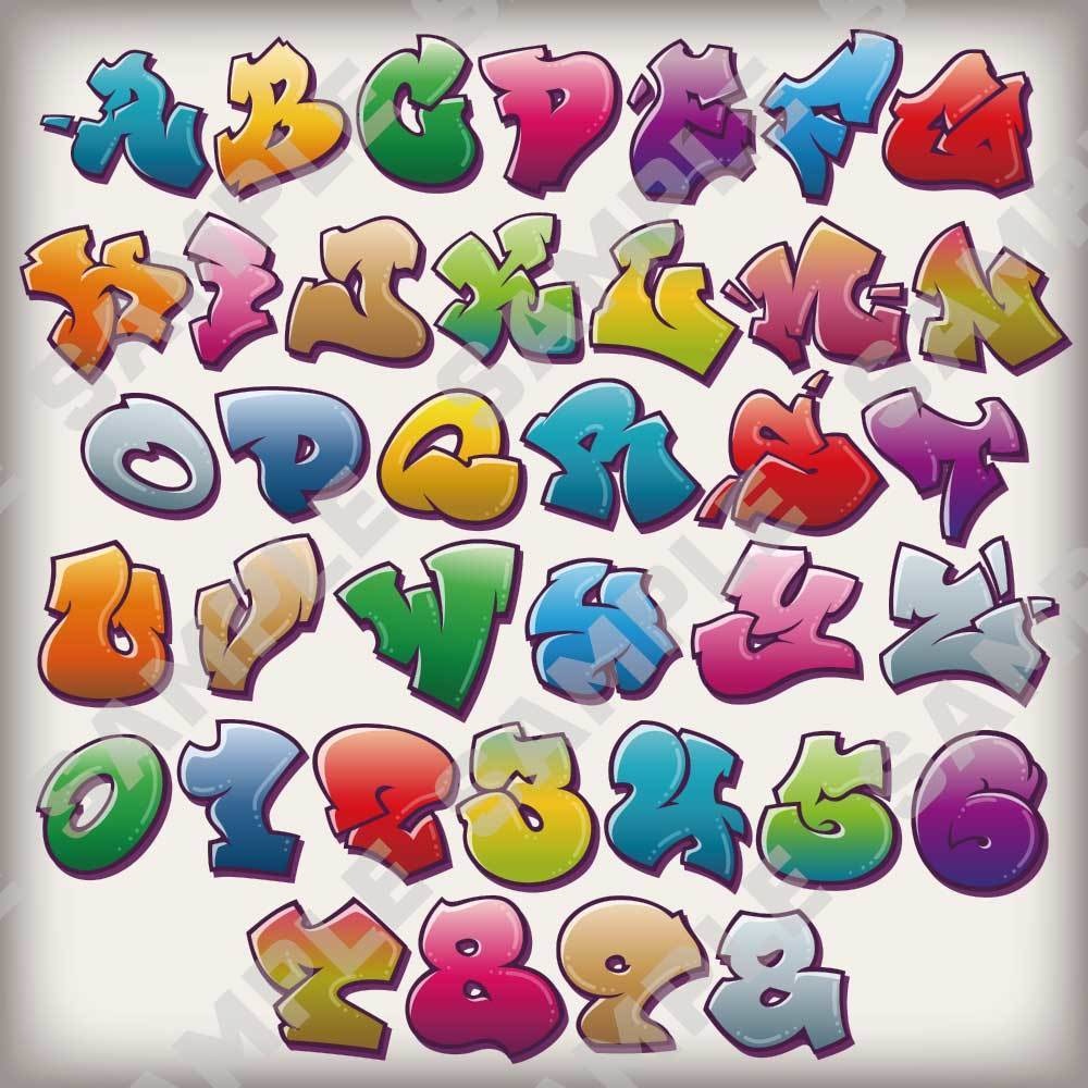 カラフルなグラフィティレターと数字のベクター素材 - Colorful Graffiti alphabet/ Vector/ Handmade alphabet for your designs posters, logo.