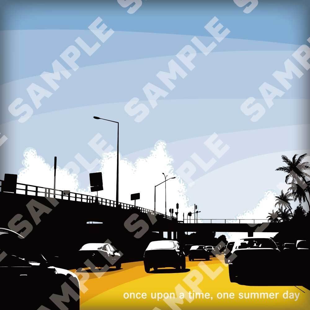夏の日の風景/ 車と道路のベクターイラスト - Cartoon style vector illustration urban landscape motorway with cars. One summer day.