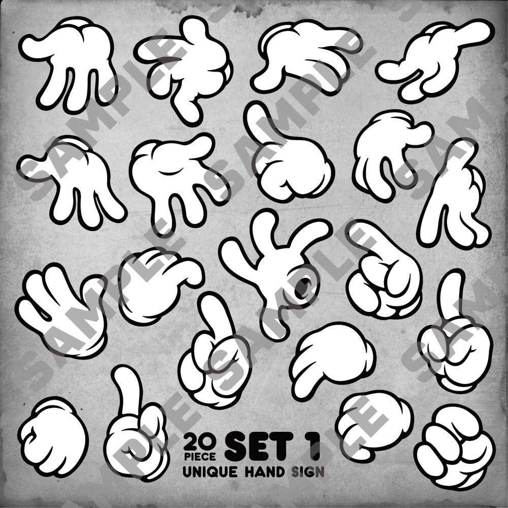 かわいいハンドサインセット #1/ Cartoon hand sign icon.Gloved hand collection #1 - stock vector illustration.