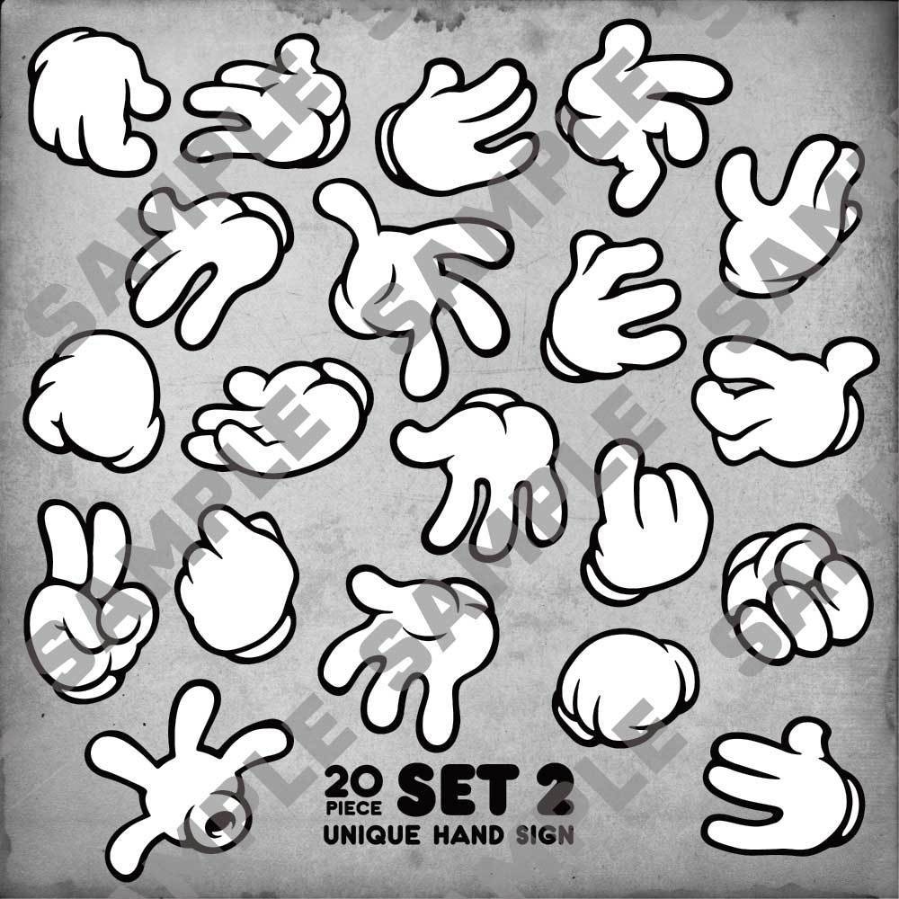 かわいいハンドサインセット #2/ Cartoon hand sign icon.Gloved hand collection #2 - stock vector illustration.