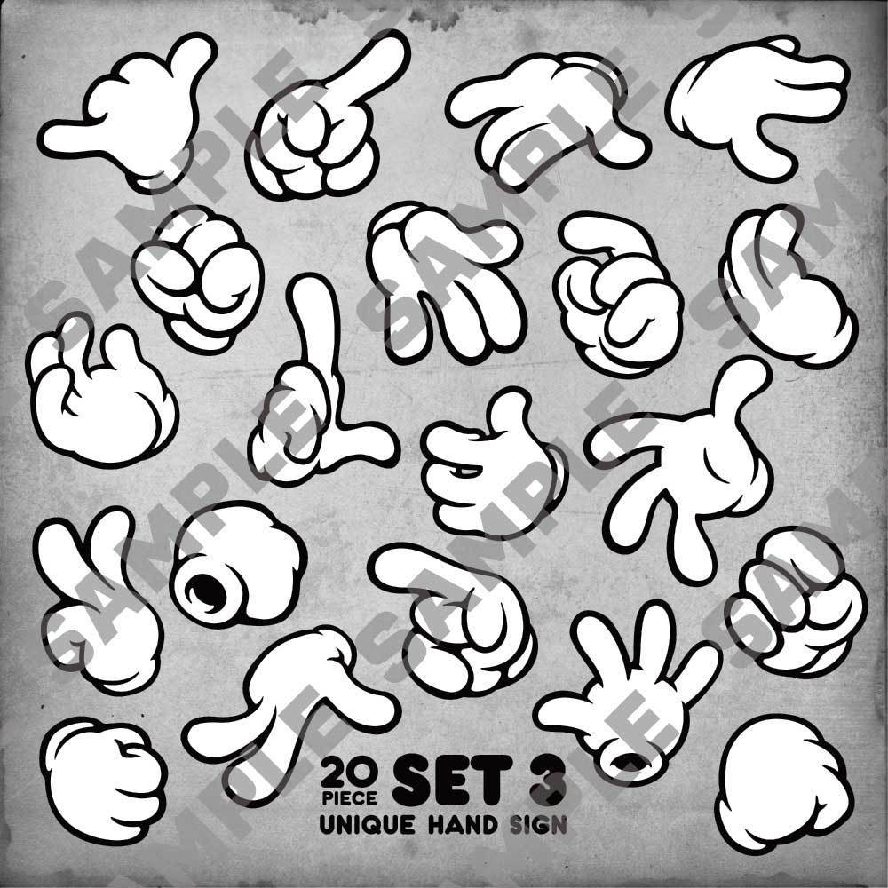 かわいいハンドサインセット #3/ Cartoon hand sign icon.Gloved hand collection #3 - stock vector illustration.