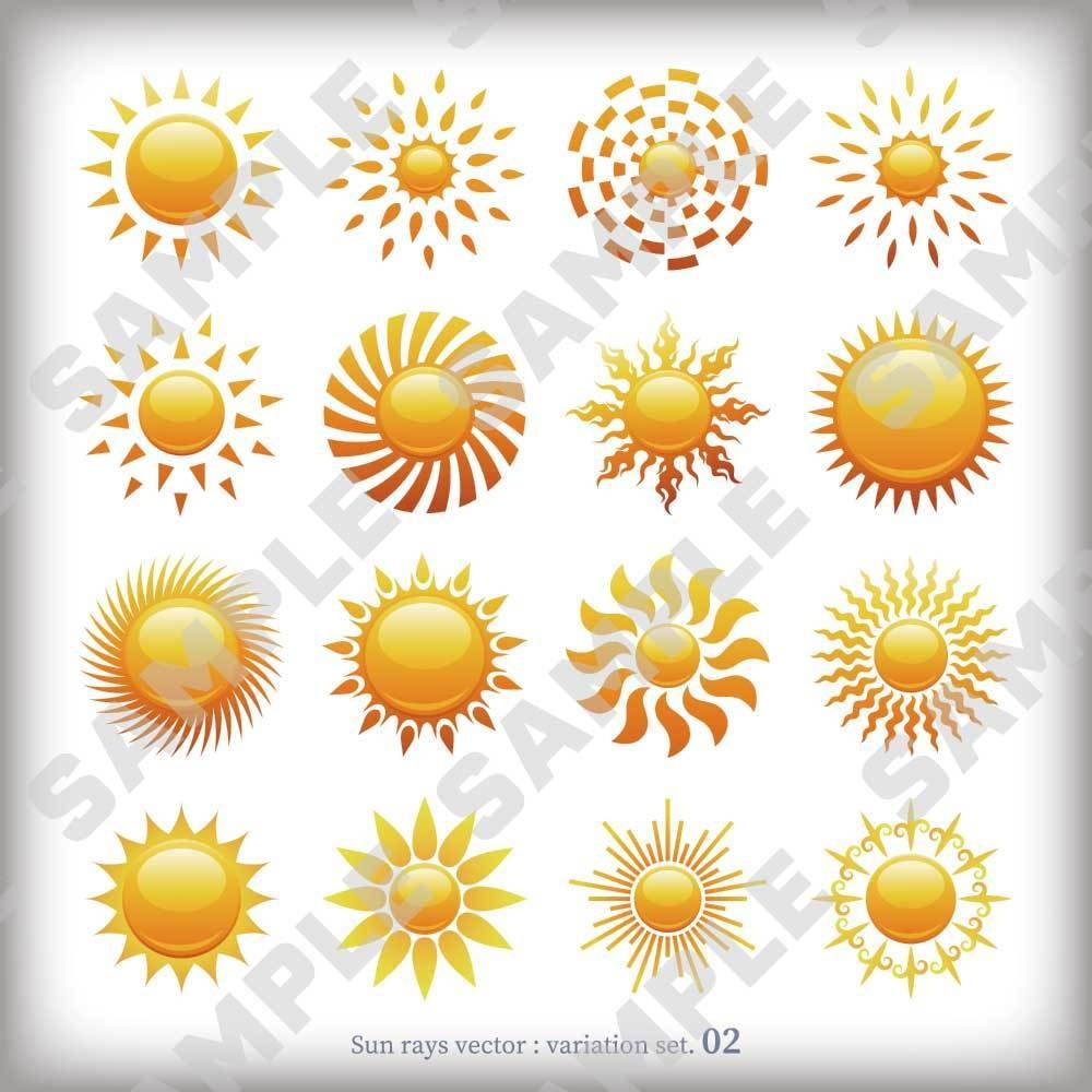 輝く太陽のアイコンセット #2 - Sun rays icons collection #2. Vector illustration