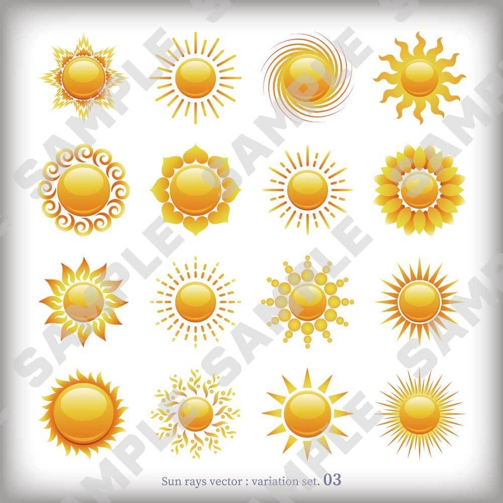 輝く太陽のアイコンセット #3 - Sun rays icons collection #3. Vector illustration