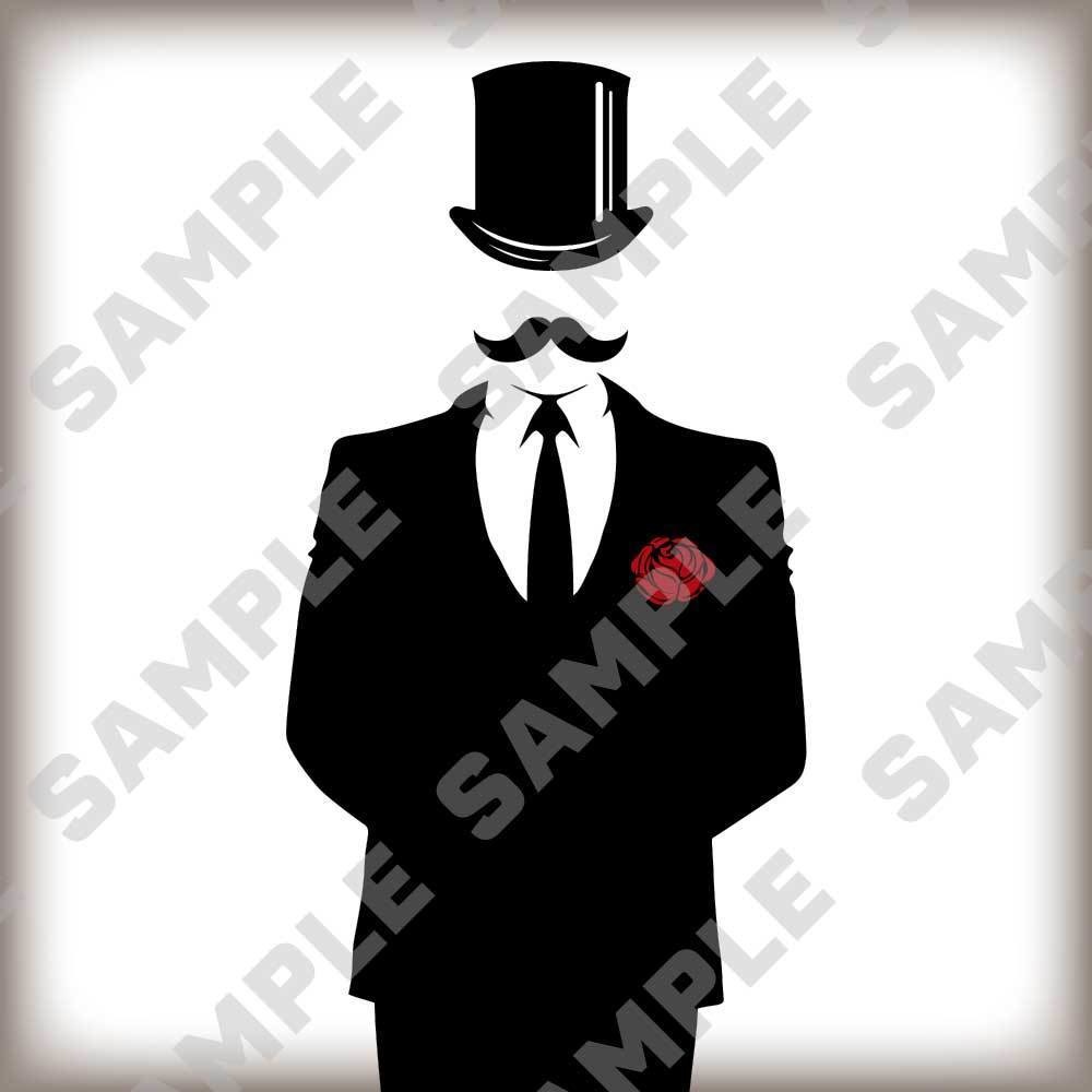 口ひげと帽子のスーツを着た紳士のイラスト - Gentleman with mustache wearing elegant suit and top hat