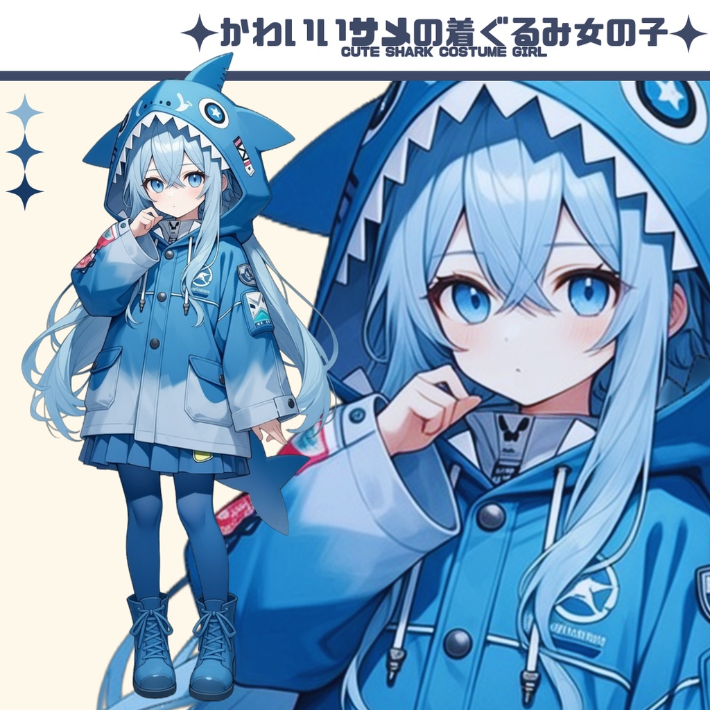 2.かわいいサメの着ぐるみ女の子🌙