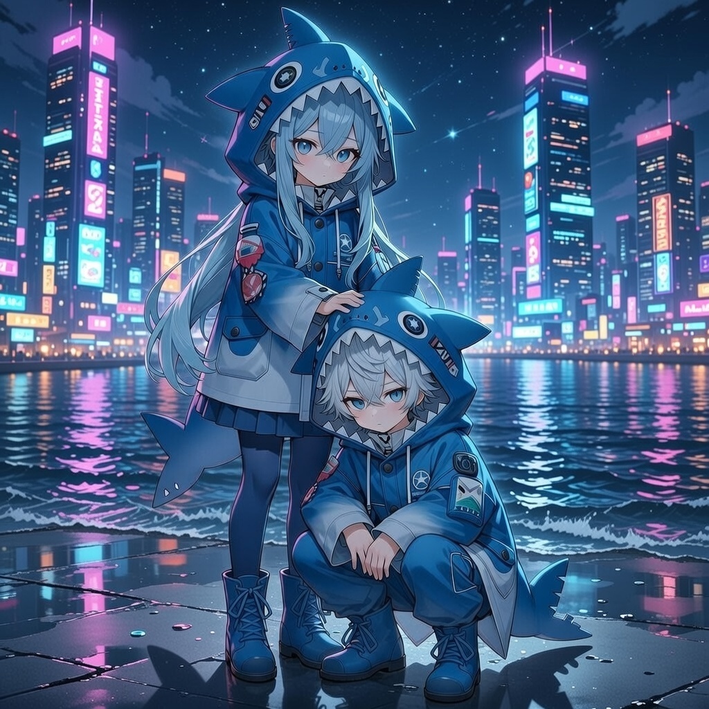 2.かわいいサメの着ぐるみ女の子🌙