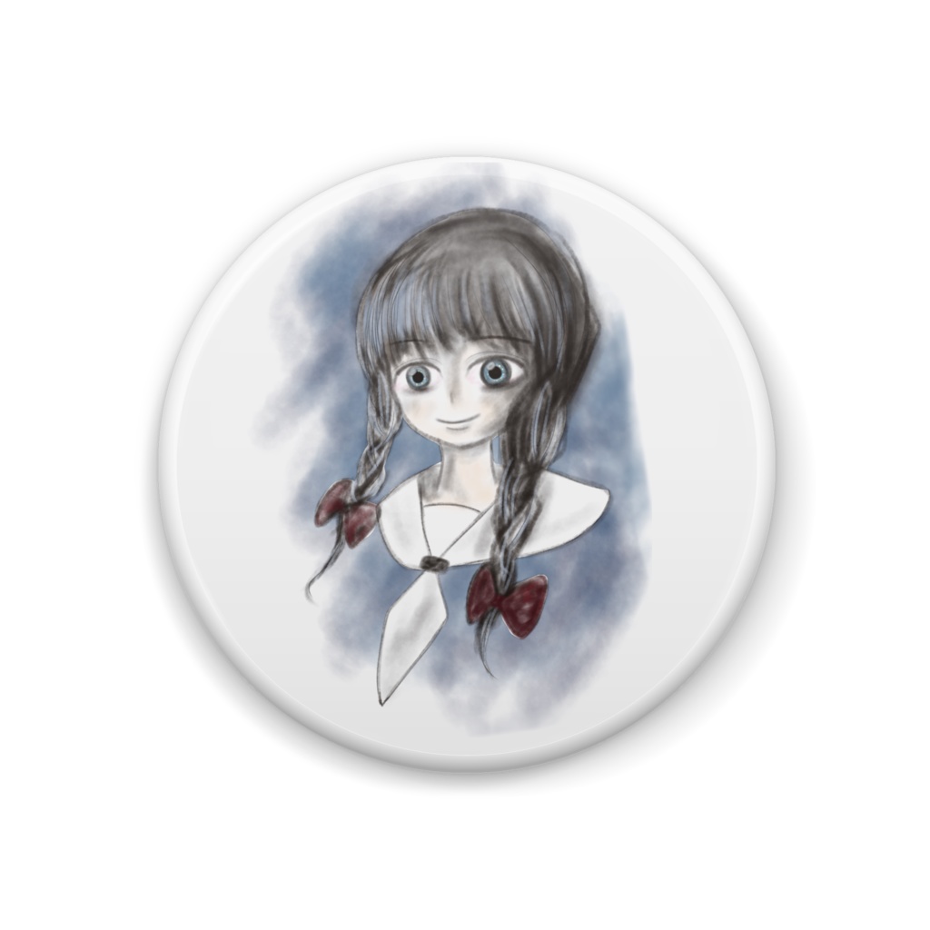 少女(赤リボン)の缶バッチ
