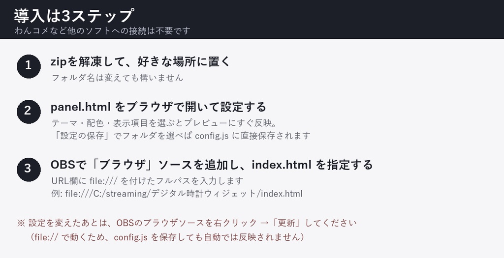 【OBS】デジタル時計ウィジェット【24通り / 色改変可能 / フォント11書体同梱】HTML Digital Clock 配信用 カスタムCSS不要 背景透過
