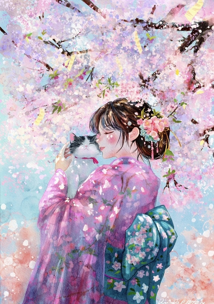 桜と猫 ポストカード