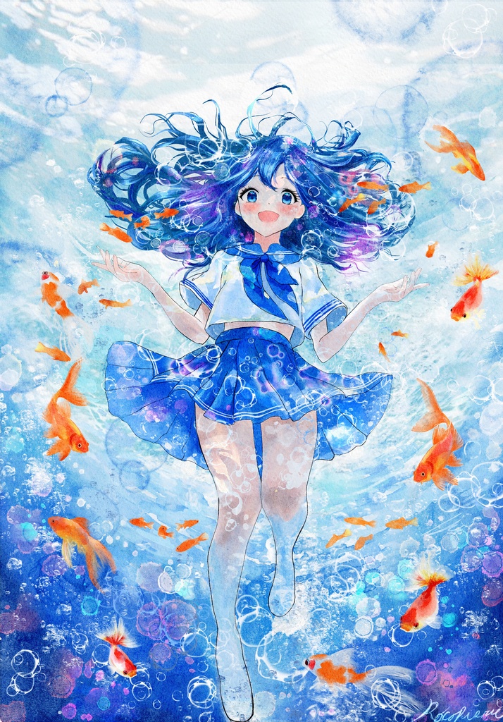 水の中の少女と金魚 ポストカード