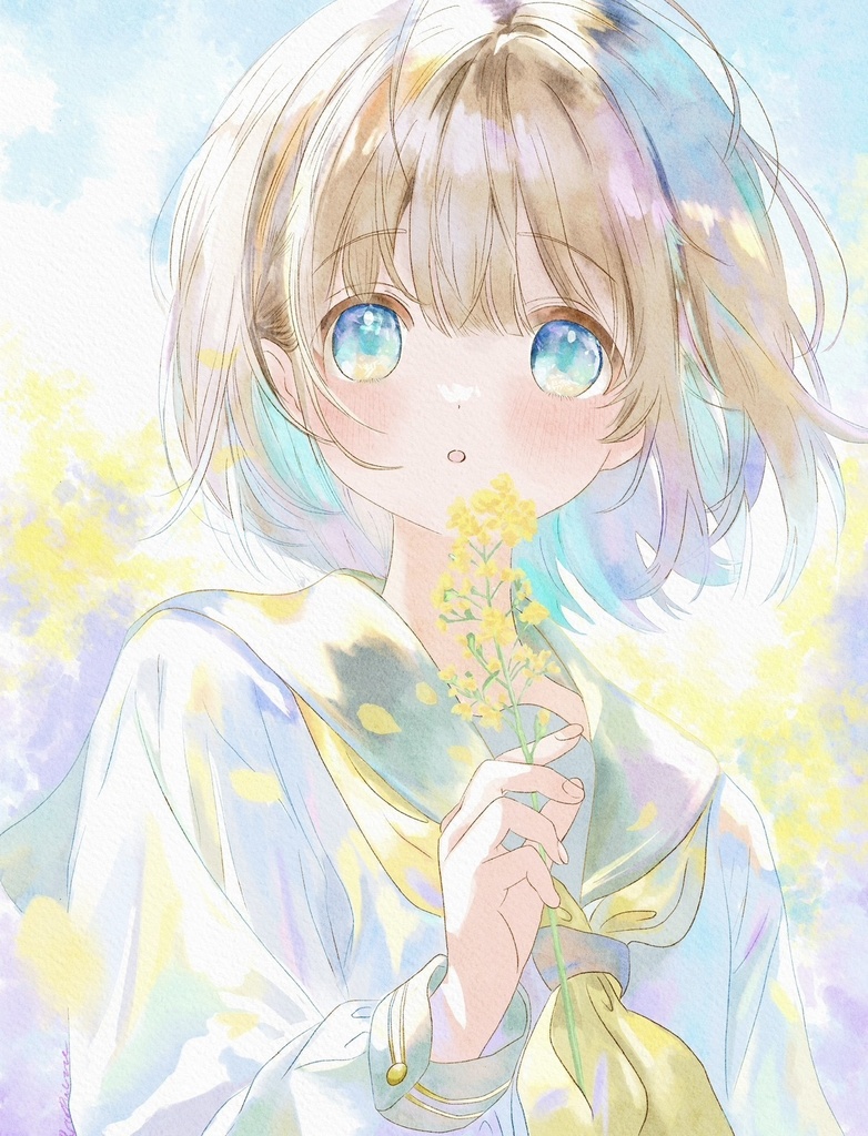 ミモザに包まれた少女 ポストカード