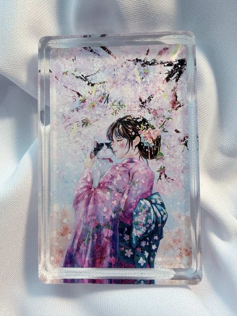 桜に包まれた少女 アクリルブロック