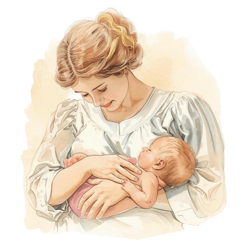 水彩アンティークな育児クリップアートセット|ベビー素材10点|PNG背景透明