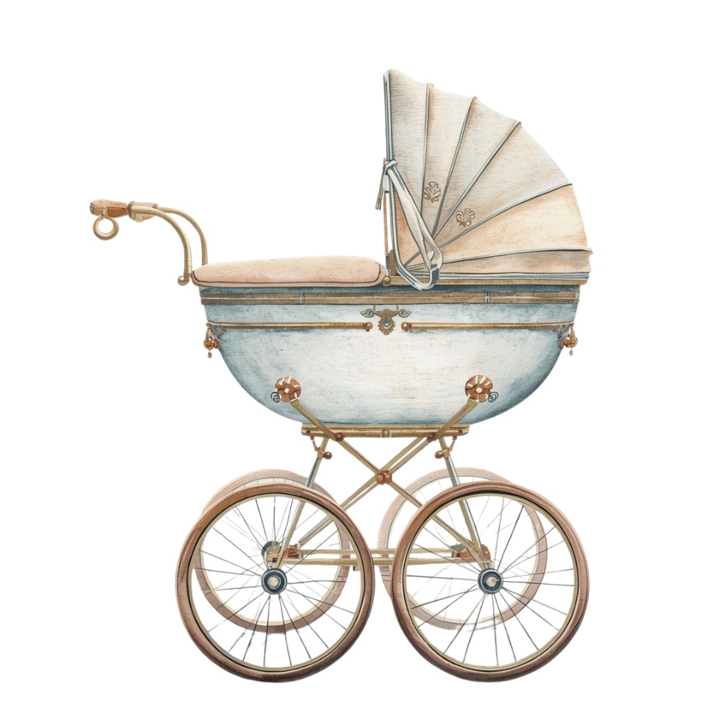 水彩アンティークな育児クリップアートセット|ベビー素材10点|PNG背景透明