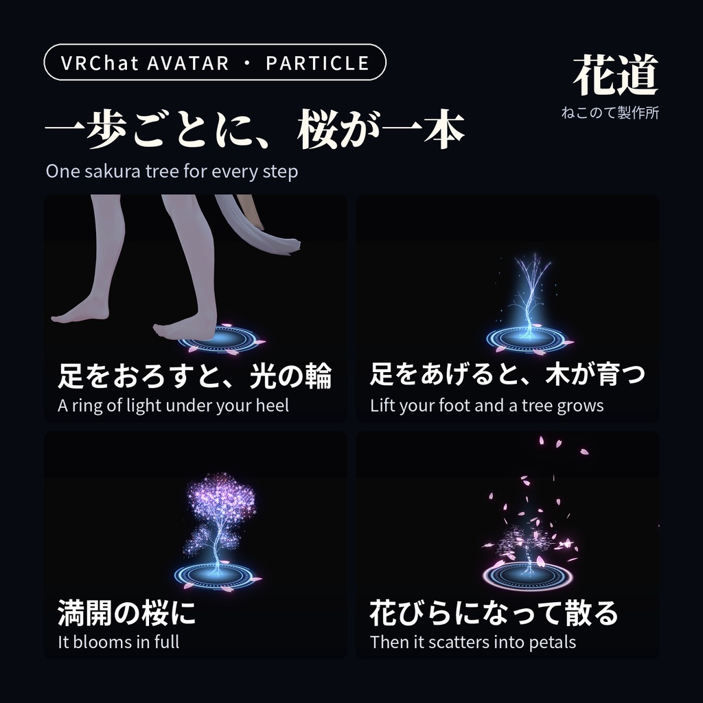 歩くたび桜が咲く足あとパーティクル「花道」Hanamichi Footsteps【VRChatアバター用/PC対応・Modular Avatar】