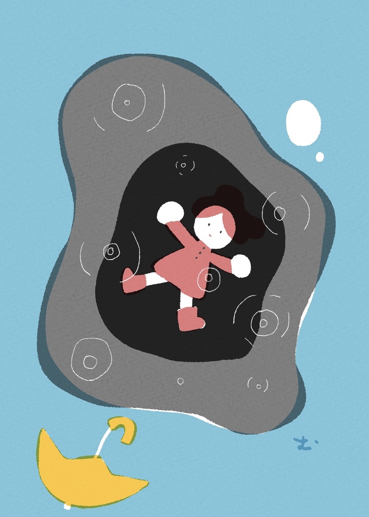 ポストカード「みずたまりかと思ったらブラックホールだったので、いま永遠に落ち続けている」