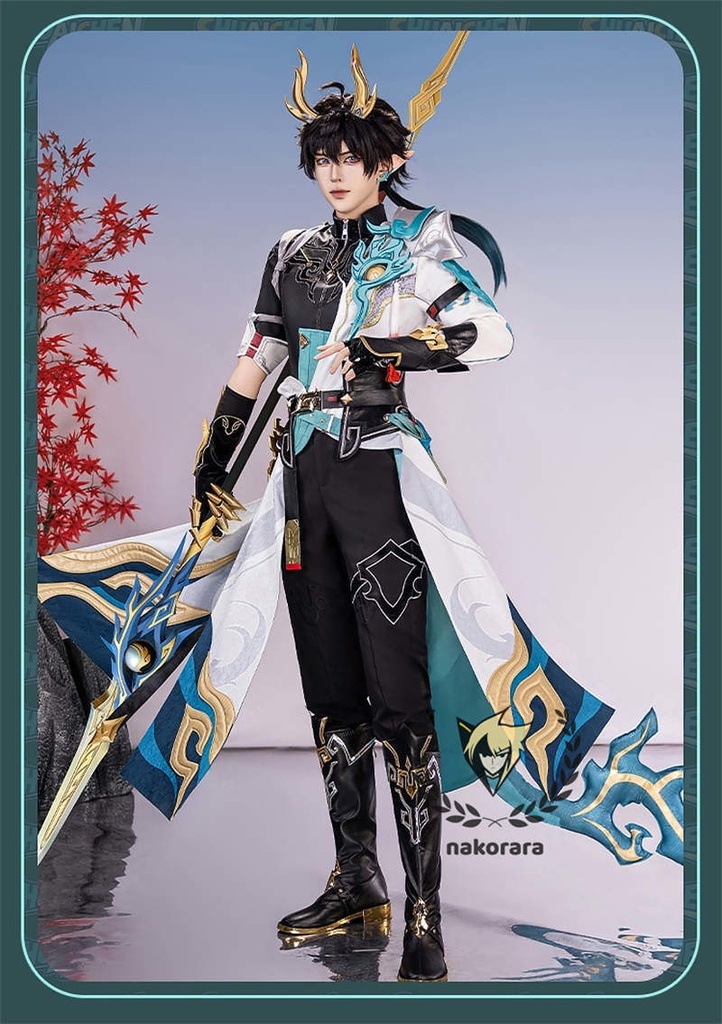 Nakorara 崩壊スターレイル 丹恒 cosplay 衣装 騰荒 金属樹脂製パーツ コスチューム Dan Heng 星穹列車 仙舟羅浮 尻尾+シューズ+ウィッグ追加